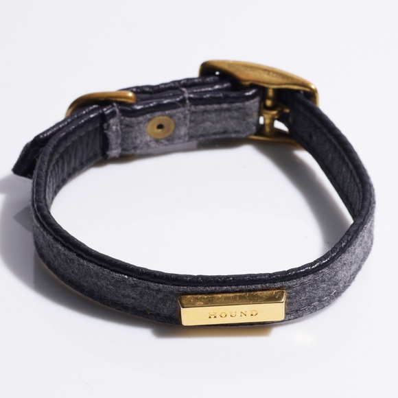 Wool and Leather Dog Collar by Hound Collection with Gold Bar Logo - Picture 1 of 8